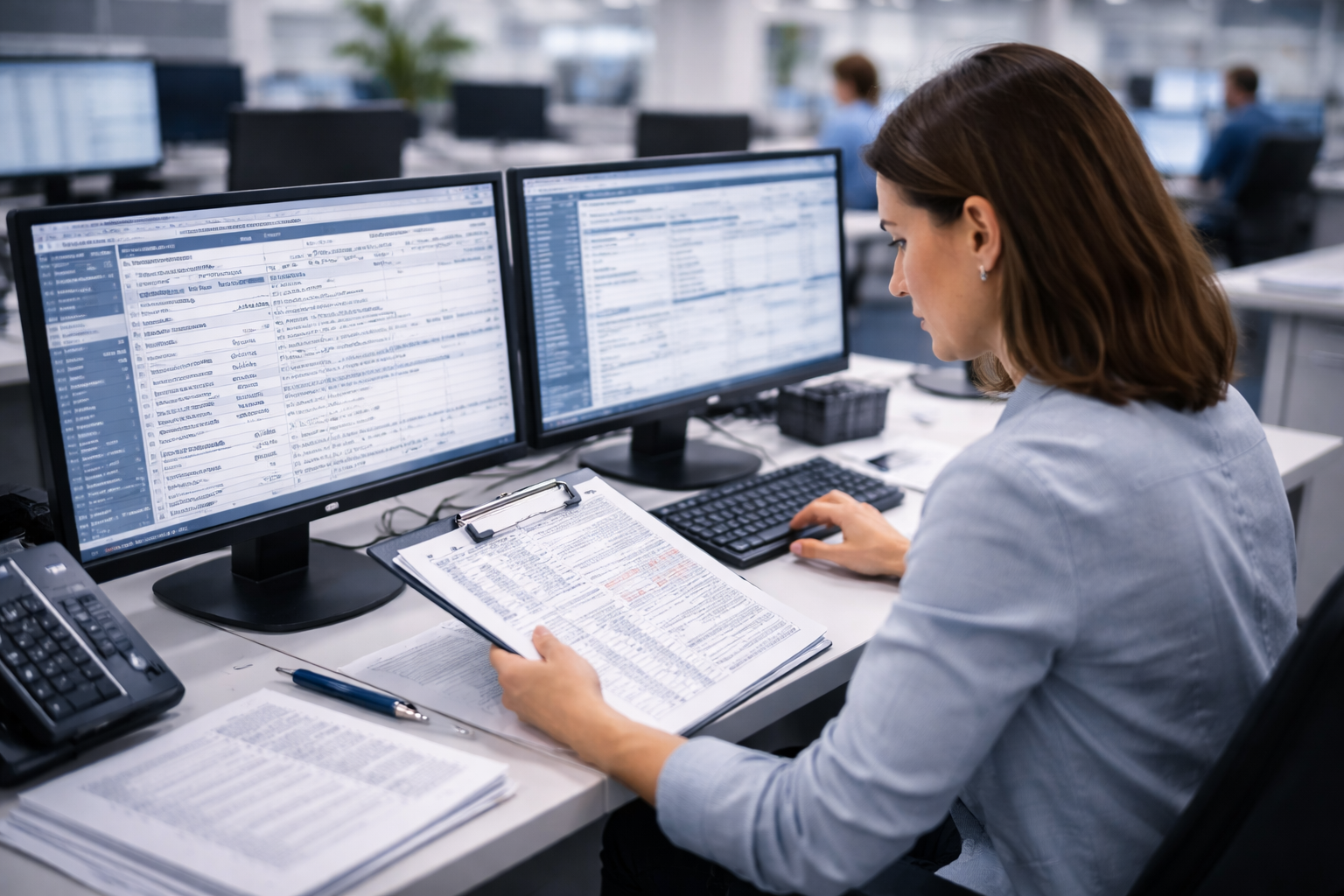 Reviewer comparing documentation and claim details across multiple sources