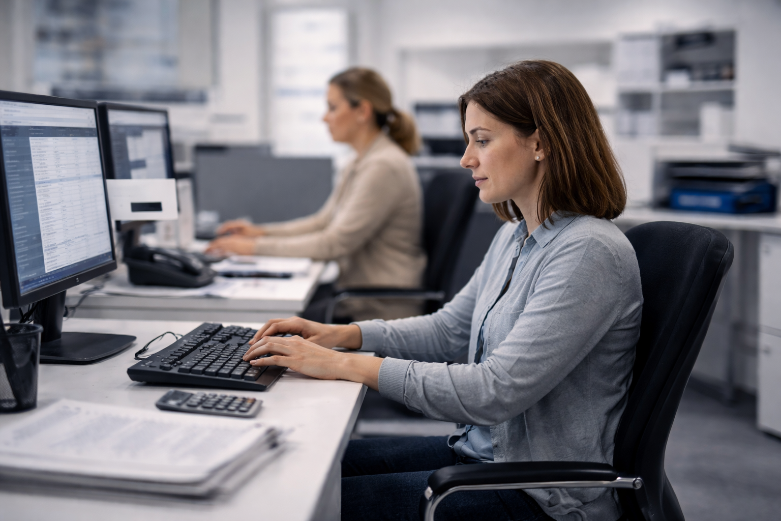 Clerical hospital office team at work